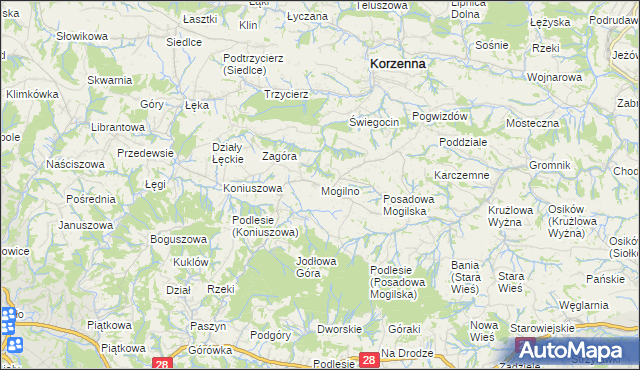 mapa Mogilno gmina Korzenna, Mogilno gmina Korzenna na mapie Targeo