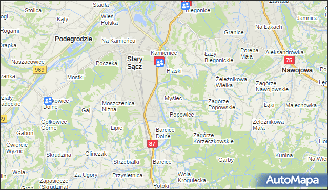 mapa Myślec, Myślec na mapie Targeo