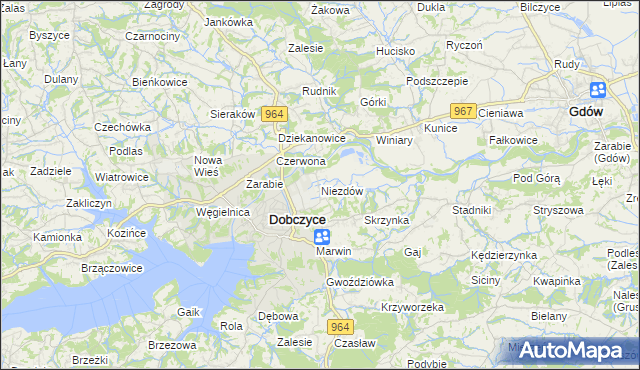 mapa Niezdów gmina Dobczyce, Niezdów gmina Dobczyce na mapie Targeo