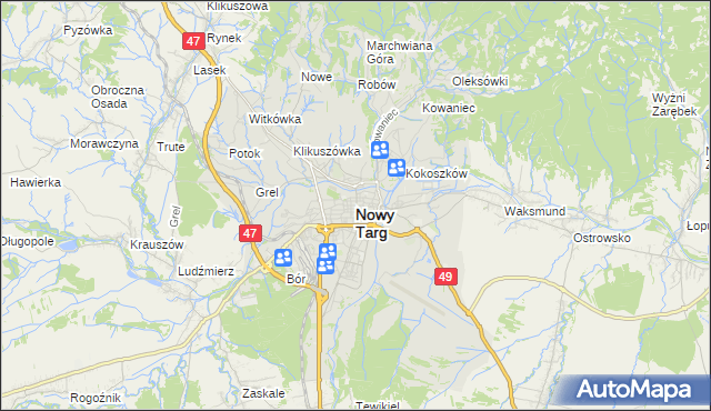 mapa Nowego Targu, Nowy Targ na mapie Targeo