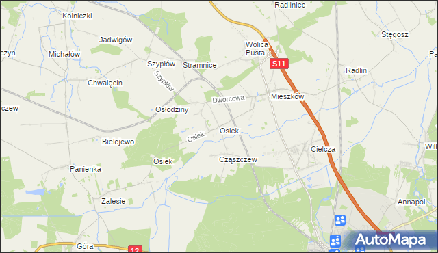 mapa Osiek gmina Jarocin, Osiek gmina Jarocin na mapie Targeo