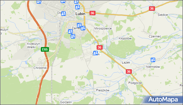 mapa Osiek gmina Lubin, Osiek gmina Lubin na mapie Targeo