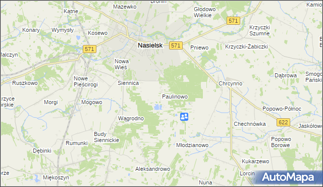 mapa Paulinowo, Paulinowo na mapie Targeo