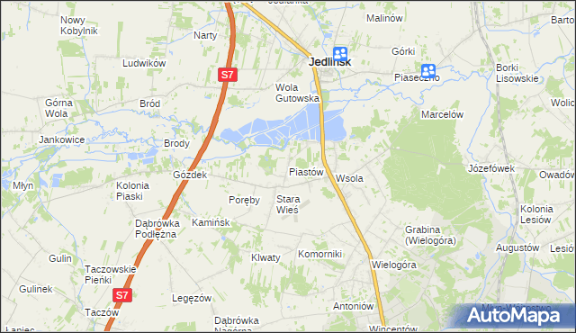 mapa Piastów gmina Jedlińsk, Piastów gmina Jedlińsk na mapie Targeo