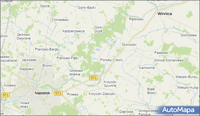 mapa Poniaty-Cibory, Poniaty-Cibory na mapie Targeo