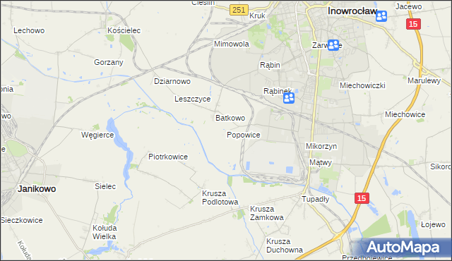 mapa Popowice gmina Inowrocław, Popowice gmina Inowrocław na mapie Targeo