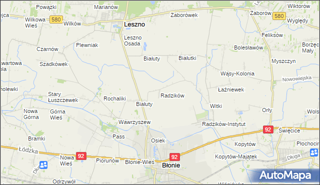 mapa Radzików gmina Błonie, Radzików gmina Błonie na mapie Targeo