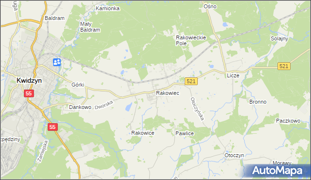 mapa Rakowiec gmina Kwidzyn, Rakowiec gmina Kwidzyn na mapie Targeo