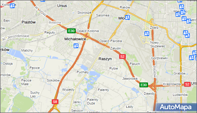 mapa Raszyn powiat pruszkowski, Raszyn powiat pruszkowski na mapie Targeo