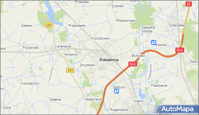 mapa Rokietnica powiat poznański, Rokietnica powiat poznański na mapie Targeo
