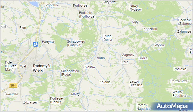 mapa Ruda gmina Radomyśl Wielki, Ruda gmina Radomyśl Wielki na mapie Targeo