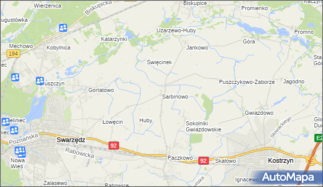 mapa Sarbinowo gmina Swarzędz, Sarbinowo gmina Swarzędz na mapie Targeo