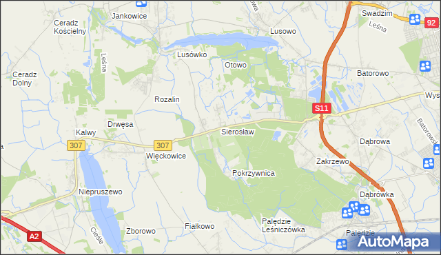 mapa Sierosław gmina Tarnowo Podgórne, Sierosław gmina Tarnowo Podgórne na mapie Targeo