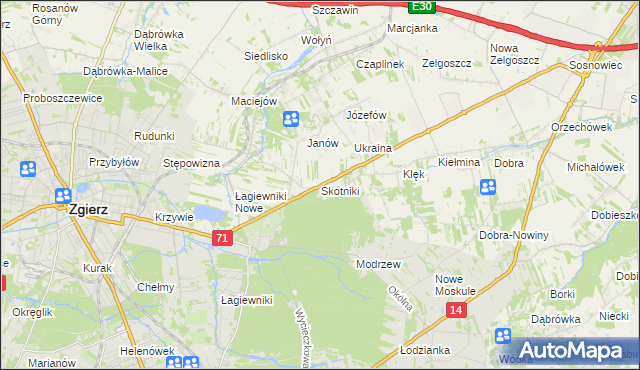 mapa Skotniki gmina Zgierz, Skotniki gmina Zgierz na mapie Targeo