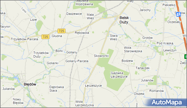 mapa Skowronki gmina Belsk Duży, Skowronki gmina Belsk Duży na mapie Targeo