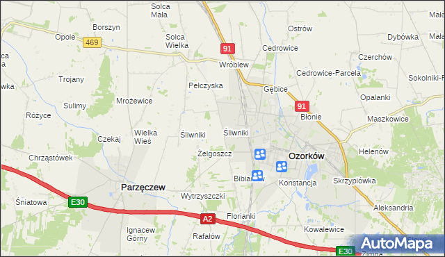mapa Śliwniki gmina Ozorków, Śliwniki gmina Ozorków na mapie Targeo