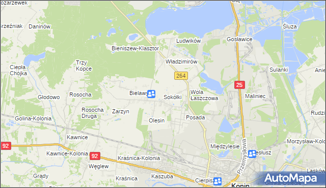 mapa Sokółki gmina Kazimierz Biskupi, Sokółki gmina Kazimierz Biskupi na mapie Targeo
