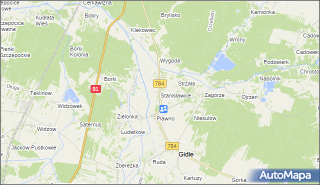 mapa Stanisławice gmina Gidle, Stanisławice gmina Gidle na mapie Targeo