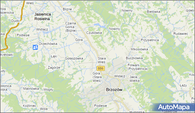 mapa Stara Wieś gmina Brzozów, Stara Wieś gmina Brzozów na mapie Targeo