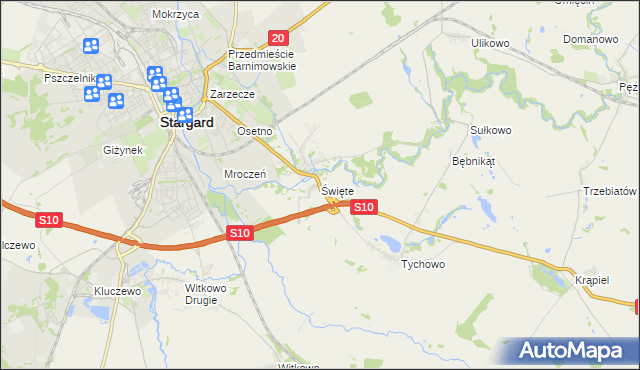 mapa Święte gmina Stargard, Święte gmina Stargard na mapie Targeo