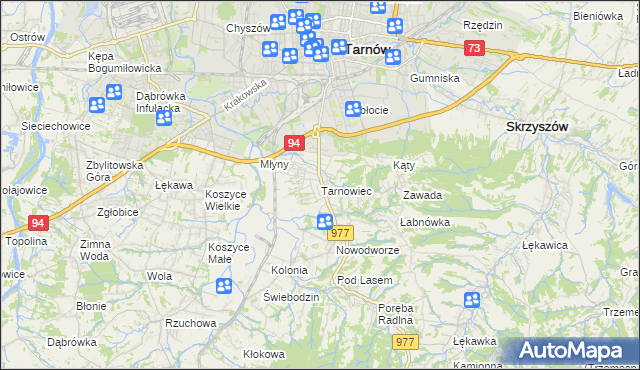 mapa Tarnowiec gmina Tarnów, Tarnowiec gmina Tarnów na mapie Targeo