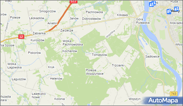 mapa Tomaszów gmina Puławy, Tomaszów gmina Puławy na mapie Targeo