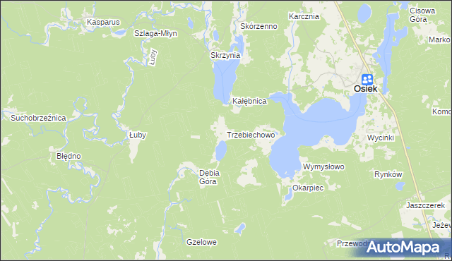 mapa Trzebiechowo gmina Osiek, Trzebiechowo gmina Osiek na mapie Targeo