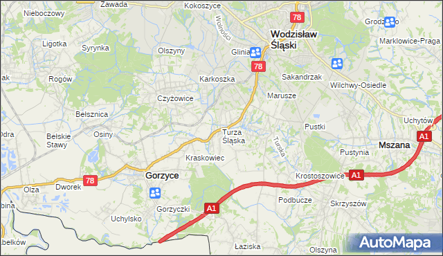 mapa Turza Śląska, Turza Śląska na mapie Targeo