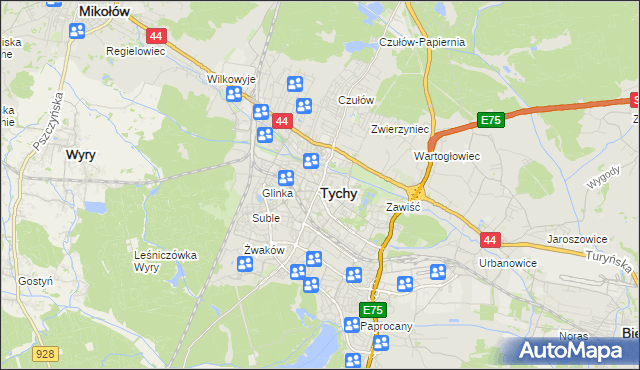 mapa Tychów, Tychy na mapie Targeo