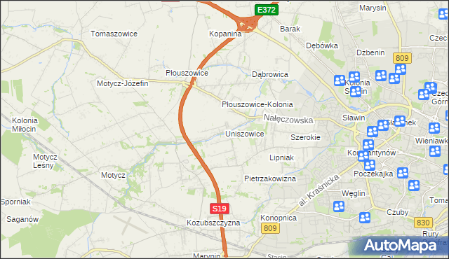 mapa Uniszowice, Uniszowice na mapie Targeo