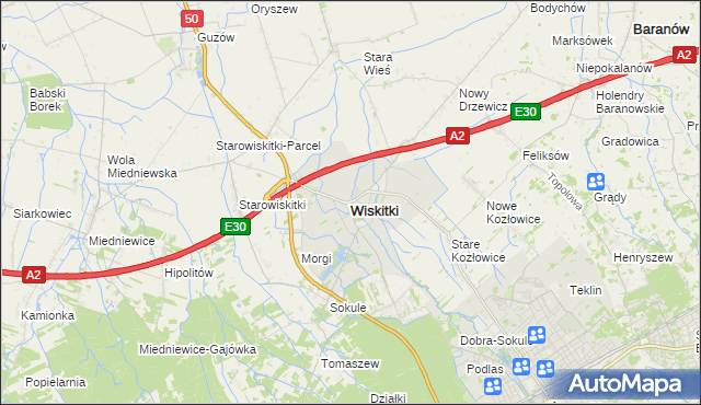 mapa Wiskitki, Wiskitki na mapie Targeo