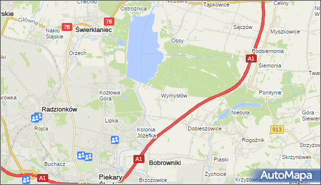 mapa Wymysłów gmina Bobrowniki, Wymysłów gmina Bobrowniki na mapie Targeo