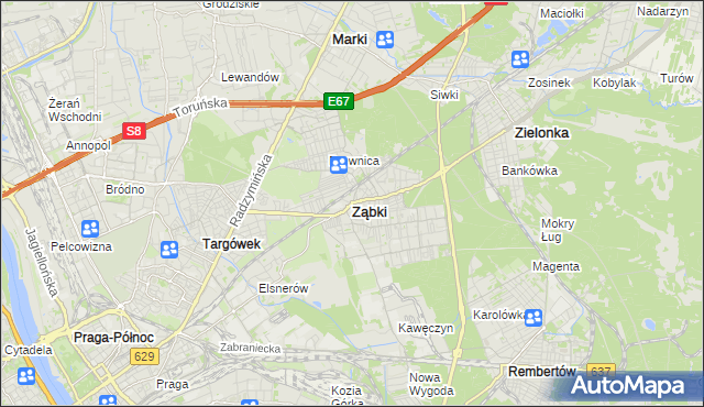 mapa Ząbki powiat wołomiński, Ząbki powiat wołomiński na mapie Targeo