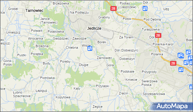 mapa Żarnowiec gmina Jedlicze, Żarnowiec gmina Jedlicze na mapie Targeo