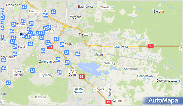 mapa Zaścianki gmina Supraśl, Zaścianki gmina Supraśl na mapie Targeo