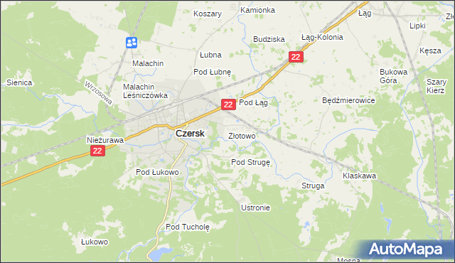 mapa Złotowo gmina Czersk, Złotowo gmina Czersk na mapie Targeo