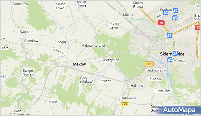 mapa Zwierzyniec gmina Maków, Zwierzyniec gmina Maków na mapie Targeo