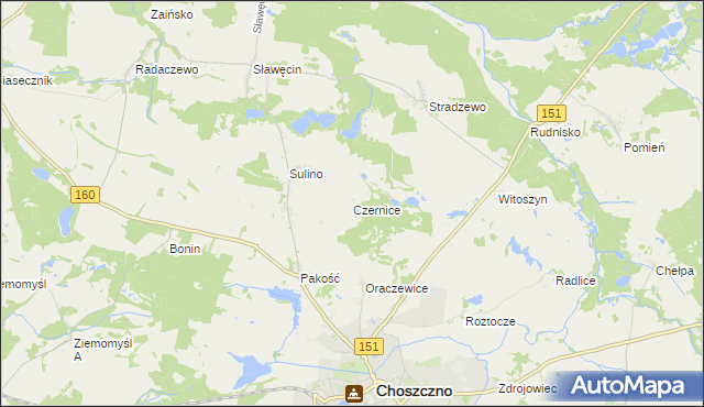 mapa Czernice gmina Choszczno, Czernice gmina Choszczno na mapie Targeo