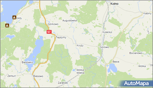 mapa Kruzy gmina Kolno, Kruzy gmina Kolno na mapie Targeo