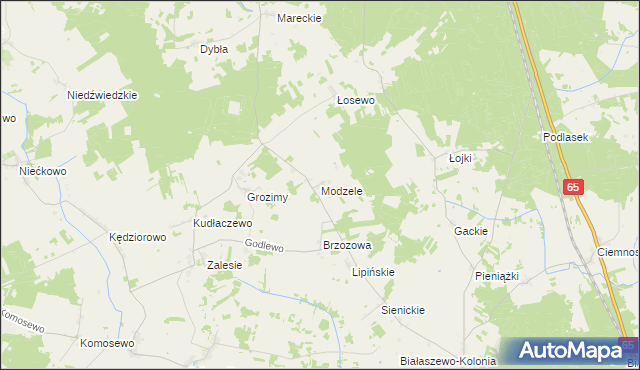 mapa Modzele gmina Grajewo, Modzele gmina Grajewo na mapie Targeo