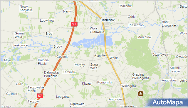 mapa Piastów gmina Jedlińsk, Piastów gmina Jedlińsk na mapie Targeo