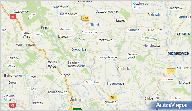 mapa Przybysławice gmina Zielonki, Przybysławice gmina Zielonki na mapie Targeo