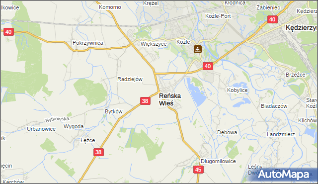 mapa Reńska Wieś powiat kędzierzyńsko-kozielski, Reńska Wieś powiat kędzierzyńsko-kozielski na mapie Targeo
