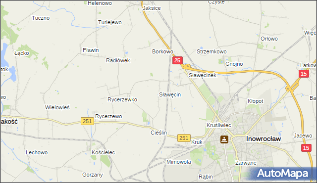 mapa Sławęcin gmina Inowrocław, Sławęcin gmina Inowrocław na mapie Targeo