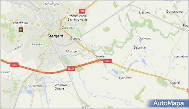 mapa Święte gmina Stargard, Święte gmina Stargard na mapie Targeo