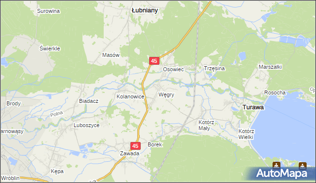 mapa Węgry gmina Turawa, Węgry gmina Turawa na mapie Targeo