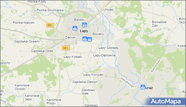 mapa Łapy-Dębowina, Łapy-Dębowina na mapie Targeo