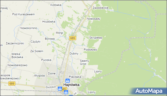 mapa Postołowo gmina Hajnówka, Postołowo gmina Hajnówka na mapie Targeo