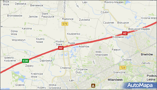 mapa Adamów gmina Grodzisk Mazowiecki, Adamów gmina Grodzisk Mazowiecki na mapie Targeo