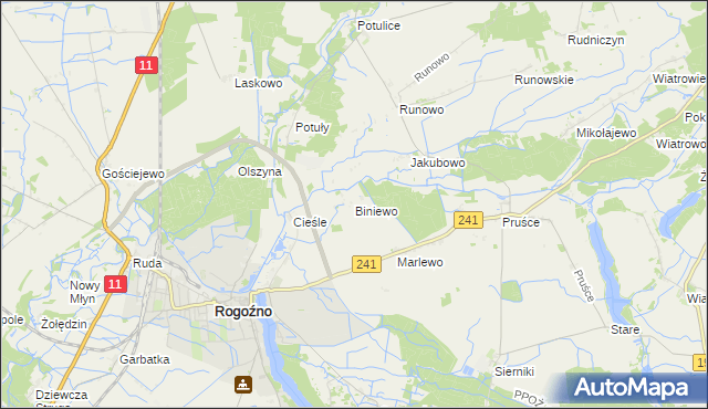 mapa Biniewo, Biniewo na mapie Targeo